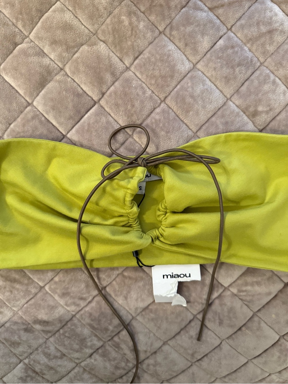 Miaou Neon Lime Ruched Bandeau with Tie - Picture 2 of 4
